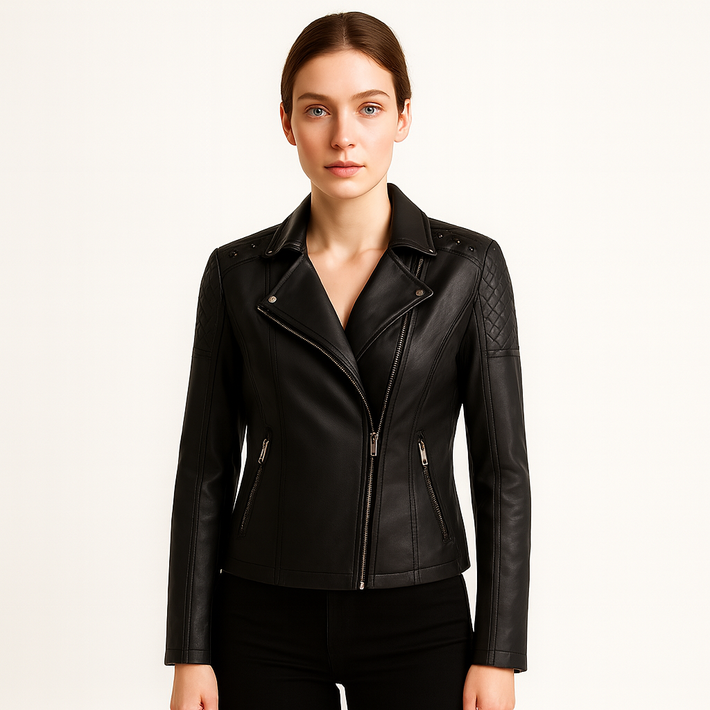Fitted PU Material Jacket with Standing Collar | Elegant and Modern Style