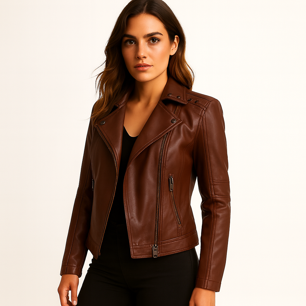 Fitted PU Material Jacket with Standing Collar | Elegant and Modern Style