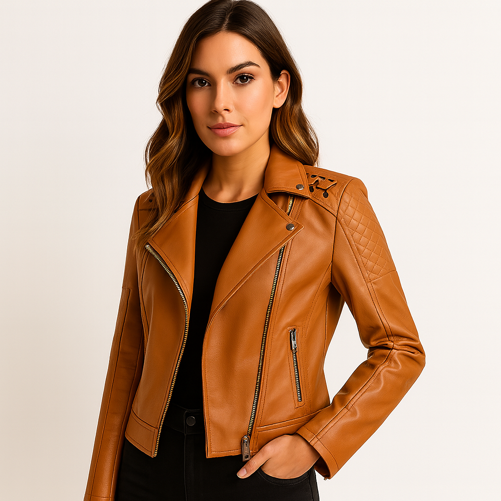 Fitted PU Material Jacket with Standing Collar | Elegant and Modern Style